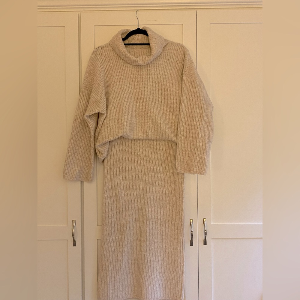 ASOS Design ribbed knitted set in Oatmeal